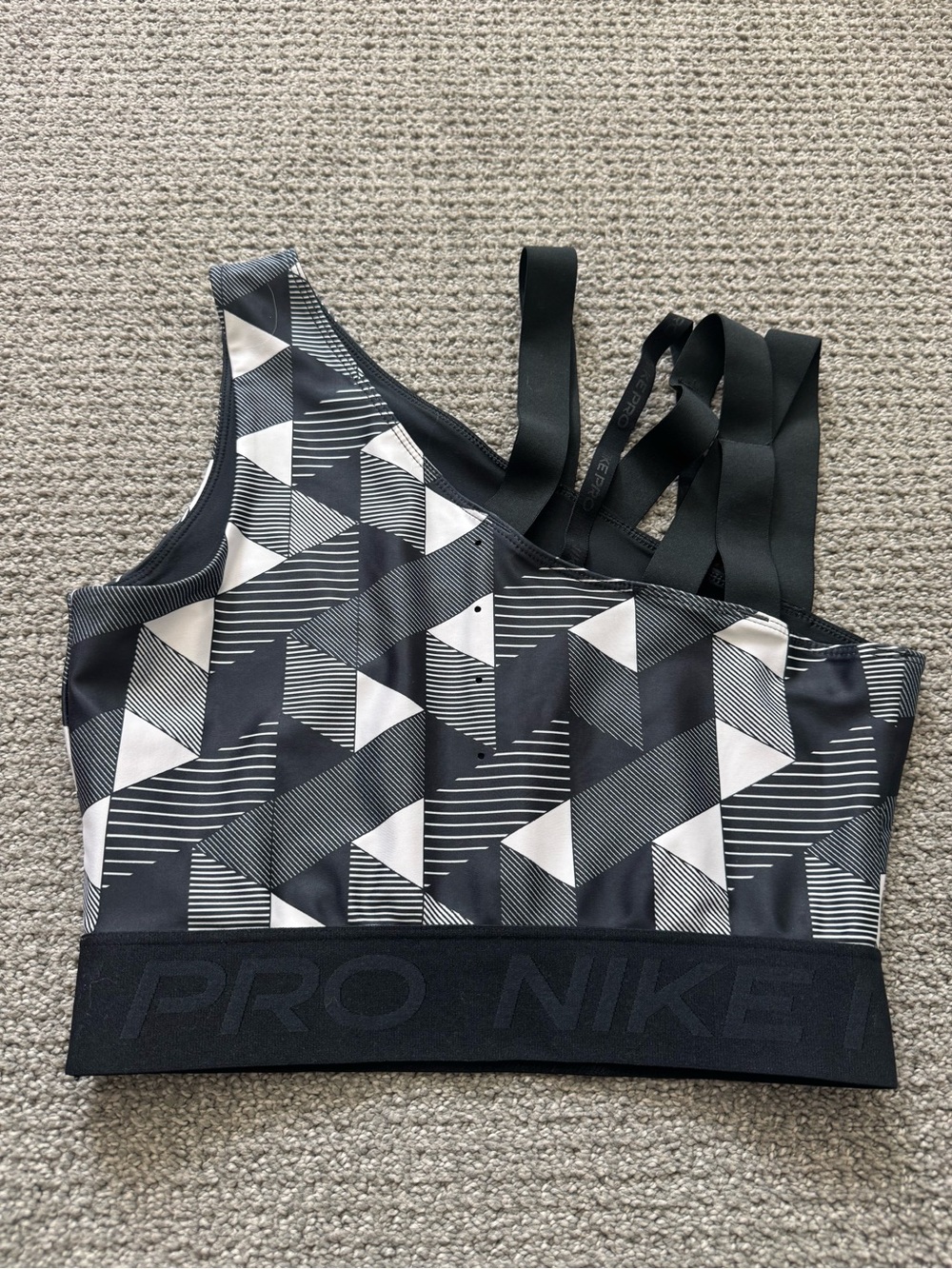 Nike | Serena William collab, Black & White Geometric One-Shoulder Sports Bra
